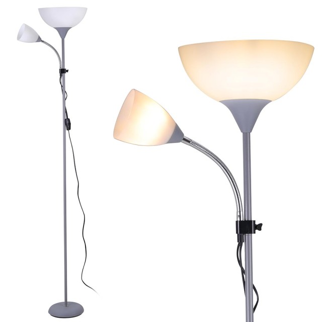 BAKAJI Λάμπα Δαπέδου 180cm Μοντέρνος Σχεδιασμός 2 Βραχίονες Αμπαζούρ Μεταλλικό Γκρι 02835851