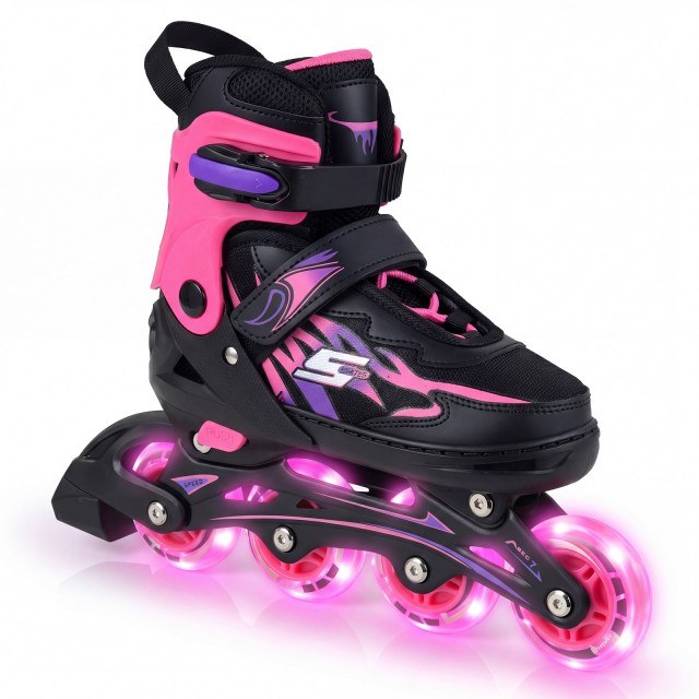 Costway Παιδικά inline πατίνια ρυθμιζόμενα σε 4 μεγέθη με φωτιζόμενες ρόδες, ροζ, L (EU 38-41) TS10373PI