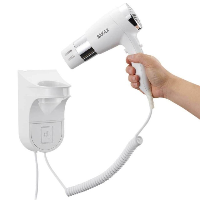 BAKAJI  Σεσουάρ Τοίχου Ξενοδοχείου Χρώμιο Πιστολάκι Μαλλιών Μπάνιο Ξενοδοχείου 1600W  02832114