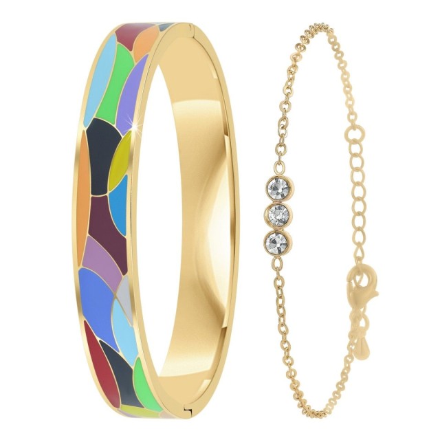 So Charm Σετ 2 Βραχιόλια διακοσμημένο με Κρύσταλλα Swarovski και ρητίνης με εφέ Σμάλτο, Χρυσό B4363D+BS4274D