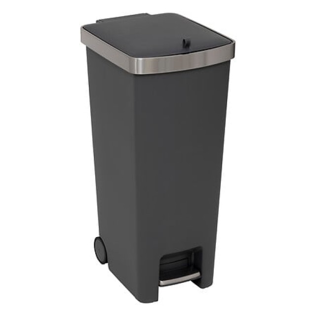 5Five Simply Smart Κάδος Απορριμμάτων με Πεντάλ και Ρόδες 45L – Γκρι με INOX Καπάκι 206764