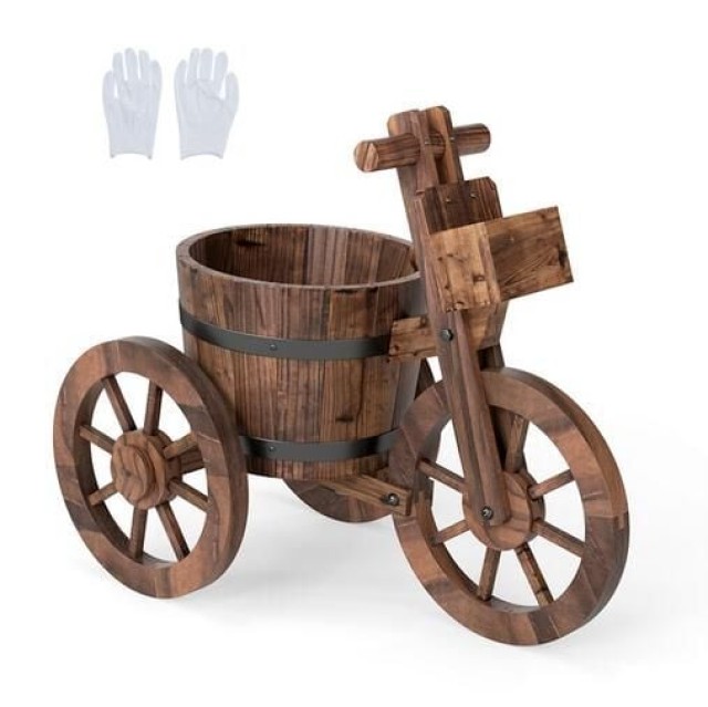 Costway Ρουστίκ Γλάστρα - Ζαρντίνα με Οπή Αποστράγγισης & Κουτί Αποθήκευσης για Καλλιέργεια Λαχανικών Καφέ HZ10401CF