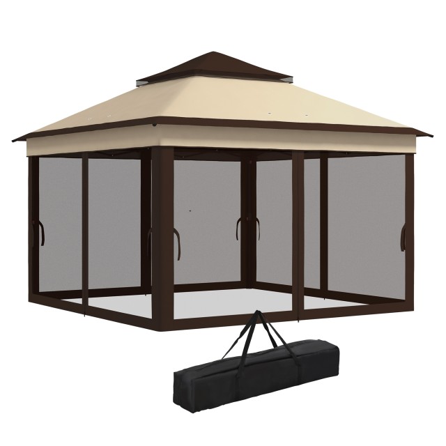 Outsunny Gazebo 3x3 ρυθμιζόμενο σε 3 επίπεδα με αφαιρούμενους τοίχους, σε ύφασμα χάλυβα και Oxford, καφέ και μπεζ χρώμα 84C-463V00BG