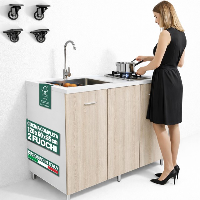 Shally Dogan Πλήρης Κουζίνα Olmo Εστία με 2 Μάτια Νεροχύτης με Βρύση 120x60x85 cm 02001806