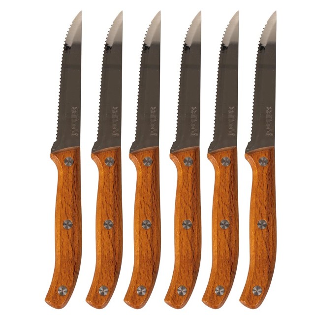 Galileo Σετ 6 Μαχαιριών Μπριζόλας με Οδοντωτή Λεπίδα από Ανοξείδωτο Ατσάλι και Ξύλινη Χειρολαβή με Πριτσίνια - SChef 5906156