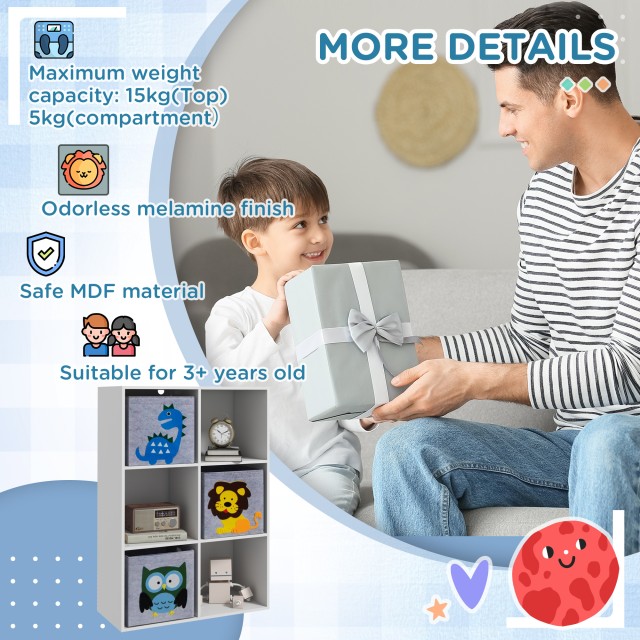 ZONEKIZ Ράφι παιχνιδιών για παιδιά 3+ ετών με 6 κύβους, σε MDF και μελαμίνη, 61,8x29,9x91,5 cm, Γκρι και Λευκό 311-064V80WT