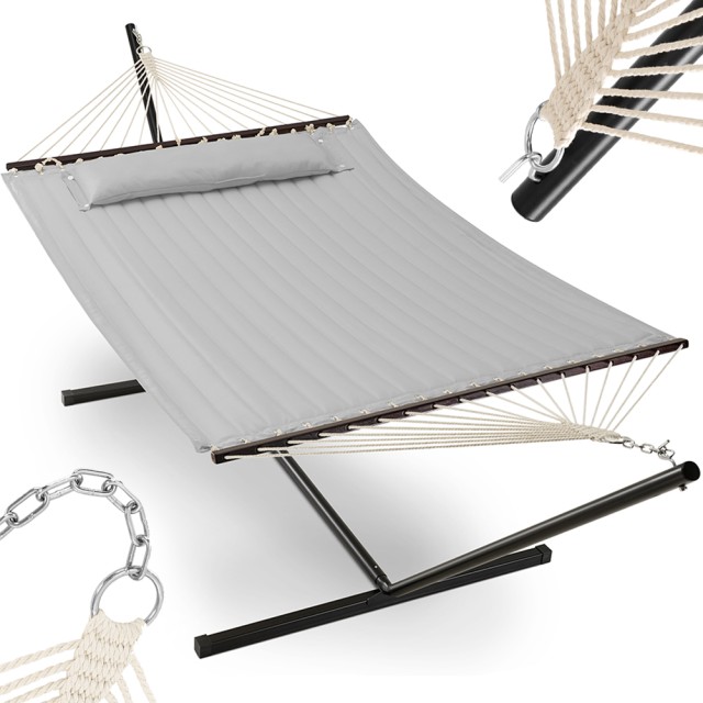 BAKAJI Βραζιλιάνικη Κρεμαστή Κούνια Κήπου Γκρι με Μαξιλάρι και Μεταλλική Βάση, Αντοχή έως 200kg 360 x 122 x 110 cm 02001807