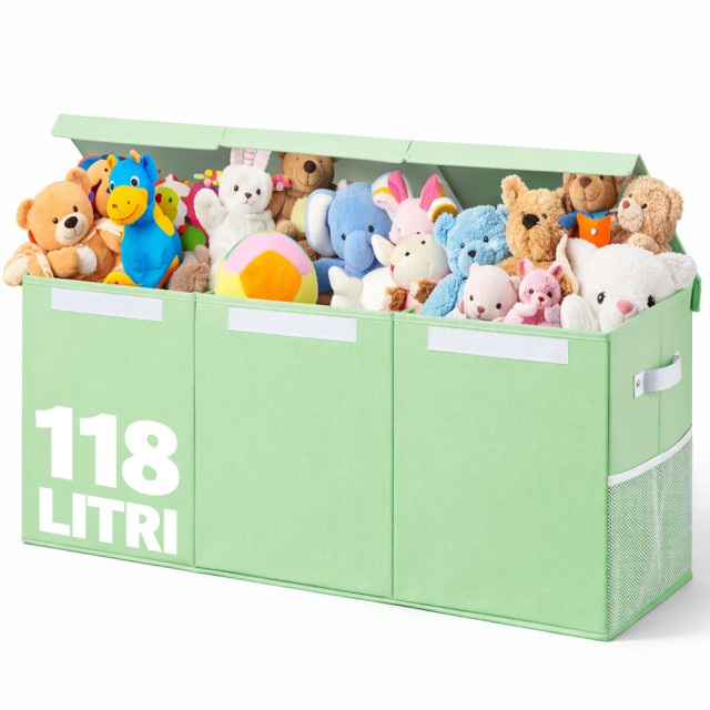 BAKAJI Πράσινος Οργανωτής Κουτί με 3 Θήκες για Παιχνίδια και Πολλαπλές Χρήσεις 91,5 x 32 x 40,5 cm 02001863