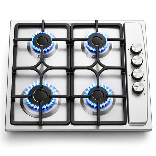 BAKAJI Εστία Μαγειρέματος από Ανοξείδωτο Ατσάλι και Μαντέμι με 4 Καυστήρες και Γέφυρες Χειρισμού για Φυσικό Αέριο 02001757