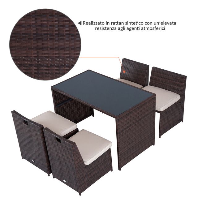 Outsunny Rattan Σετ Έπιπλα Κήπου 5τμχ Τραπεζαρία 4 Καρέκλες με Μαξιλάρια 861-012