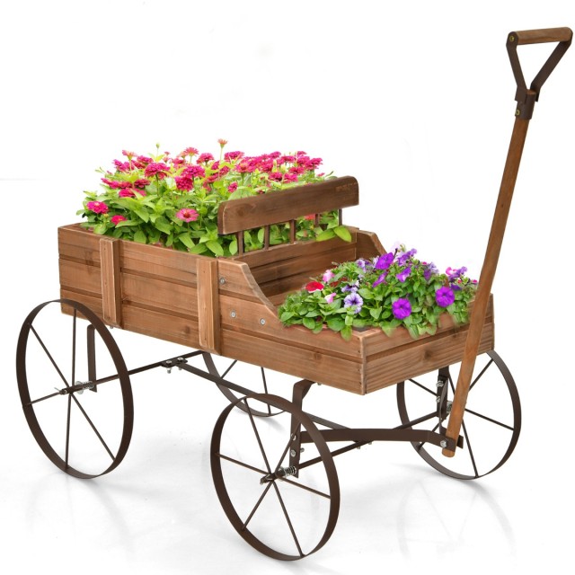 Costway Ξύλινο Καρότσι Φυτών για Κήπο 62 x 34 x 60 cm Καφέ GT3662CF