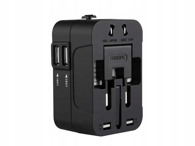 Verk Group Παγκόσμιος Αντάπτορας με Δύο Θύρες USB για UK, USA, EU, AUS 5907451352120