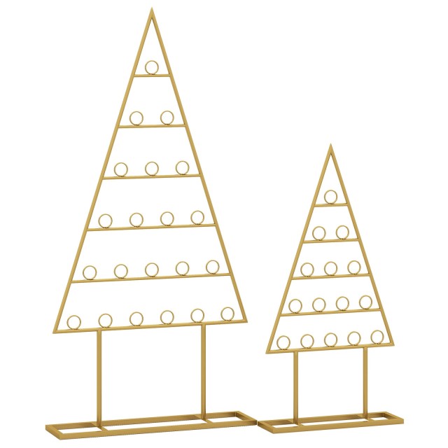 Costway Σετ 2 Διακοσμητικές Μονάδες Καρτοθήκης Δέντρου με 36 Στρογγυλούς Συνδέσμους - Μαύρος Μεταλλικός Κρεμαστός Κάρτοστάτης CM25146GD