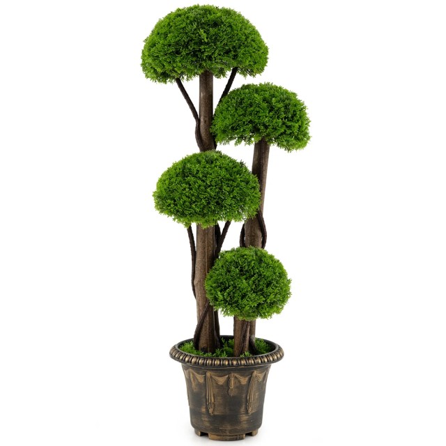 Costway Τεχνητό Κυπαρίσσι Topiary 90 εκ. με Σπειροειδή Κλαδιά και Ξύλινο Κορμό 90 x 25 x 19,5 cm HZ10607