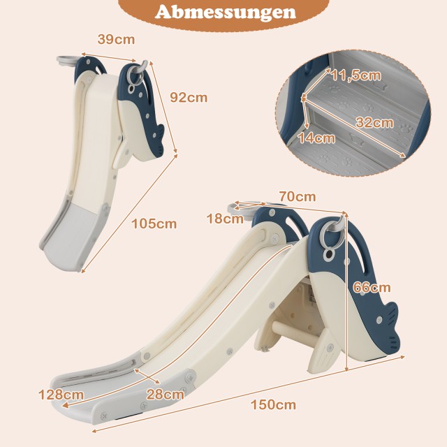 Costway Παιδική Τσουλήθρα με Μπασκέτα και Στόχο Ρίψης, Αναδιπλούμενη TY357496BL