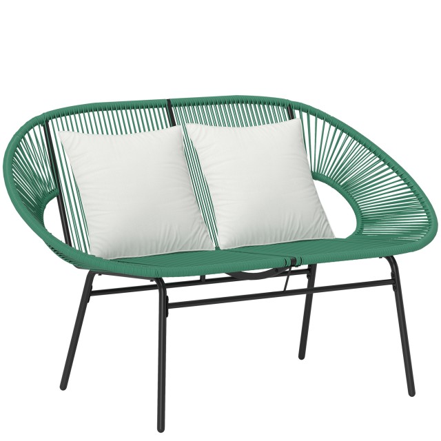 Outsunny Διθέσιος Κήπου Καναπές από Rattan PE και Ατσάλι με Μαξιλάρια και Μπράτσα, 132x72x83 cm, Πράσινος 867-177V00DG