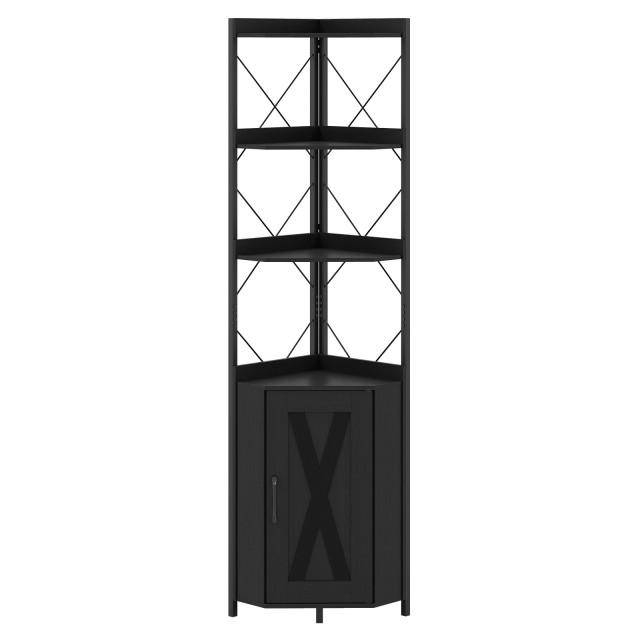 Costway Γωνιακό Ράφι με Χώρο Αποθήκευσης – Υψηλό Γωνιακό Ντουλάπι 180 εκ. με Προστατευτικά Κάγκελα, 5-επίπεδη Ελεύθερη Βιβλιοθήκη Μαύρου Χρώματος 180 x 38 x 38 εκ. CB11056DK