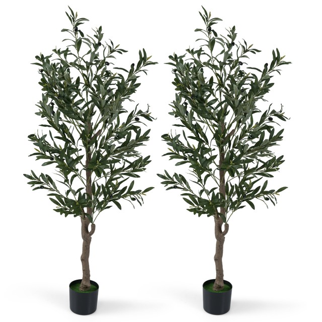 Costway Σετ 2 Τεχνητών Ελαιόδεντρων με Ρεαλιστικούς Καρπούς & Βρύα - Σύγχρονοι Τεχνητοί Δένδρακες σε Γλάστρα HZ10377-2