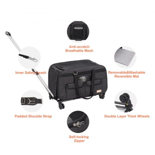 Τροχήλατο Κλουβί Μεταφοράς Κατοικιδίων VEVOR, Μαύρο  CWLGXHS35LBSIBG1WV0