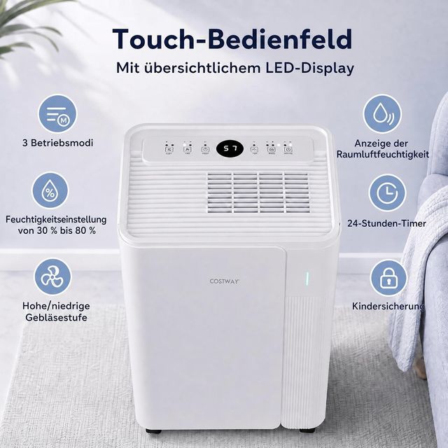 Costway Αφυγραντήρας 20L/24ωρο με Wi‑Fi, 4L, για 30 τ.μ., 200W 50 x 23,5 x 30,5 cm ES10719DE-WH