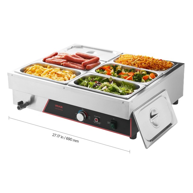 VEVOR Ηλεκτρικός Θερμαντήρας Τροφίμων 1500W με 6 Δοχεία - Ιδανικός για Εστίαση & Δεξιώσεις SYSPBWQ613FS94XZI001V2
