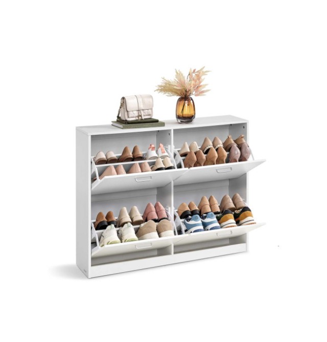 VASAGLE Παπουτσοθήκη  έως 28 ζευγάρια με 4 Πόρτες  24 x 105.5 x 82.7 cm,  Λευκή LBC035W01