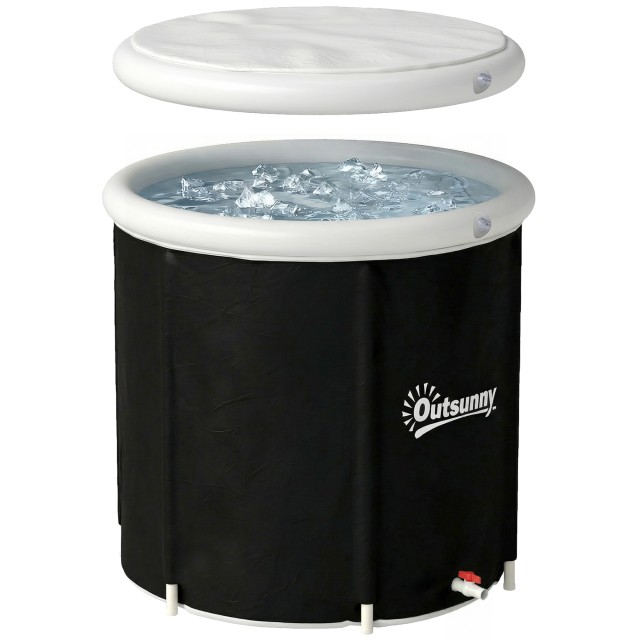 Outsunny Λουτρό Πάγου 280L για Αθλητές με Κάλυμμα και Αντλία, Ø78x71 εκ., Μαύρο 848-079V00BK