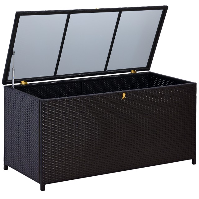 Outsunny Μπαούλο 284L Εξωτερικού Χώρου, PE Rattan & Ατσάλι, 118x54x59cm, Σκούρο Καφέ 865-003