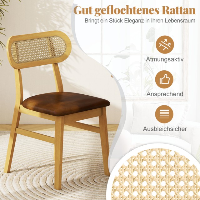 Costway Ξύλινες Καρέκλες Εσωτερικού Χώρου με Επενδεδυμένο Κάθισμα (Σετ 2) - Ρουστίκ Καφέ JV11675BN