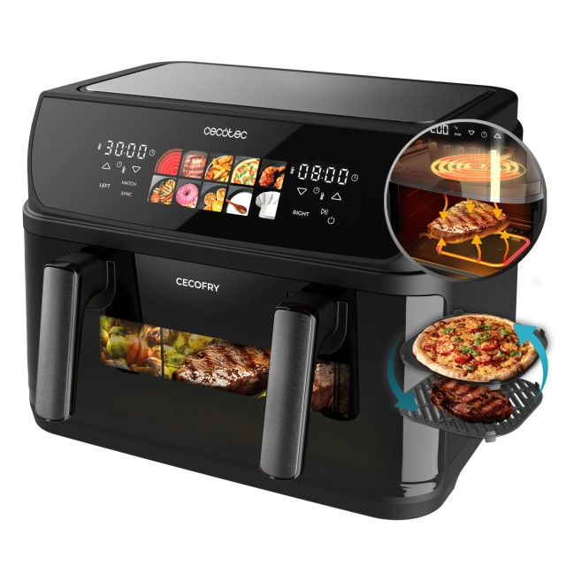 CECOTEC Φριτέζα Αέρος 10L 2800W Cecofry & Grill Duoheat 10000 με 4 Αντιστάσεις και Κινητό Διαχωριστικό, Διπλός ή Ενιαίος Κάδος CEC-111028