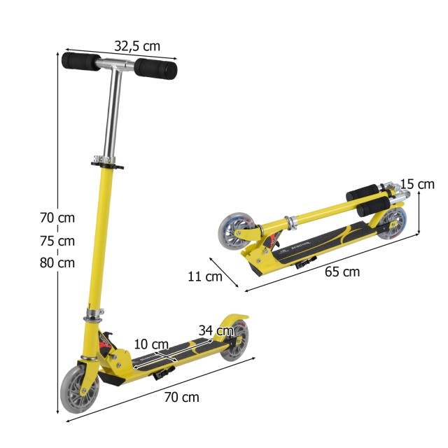 Costway ΠτυσσόμενοΠαιδικό Πατίνι έως 70KG σε Κίτρινο Χρώμα SP0547YW