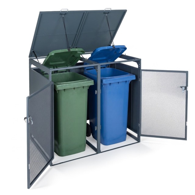 Costway Μεταλλικό Ντουλάπι Κάδων Απορριμμάτων 240L για 2 Κάδους, Κλειδώσιμο, Γκρι, 117 x 80 x 132 εκ. GT4644GR+