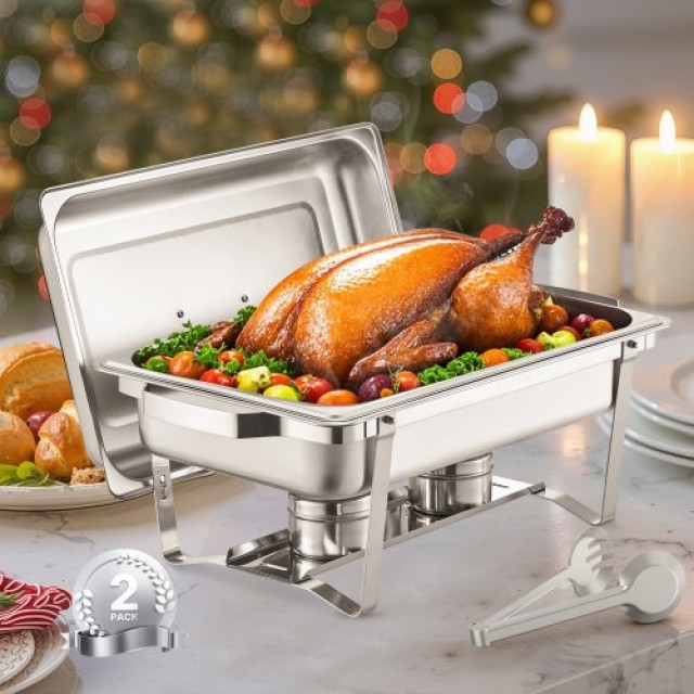 VEVOR 8 Qt 2 Pack Rectangle Chafing Dish Set ZFXBXGSTGK2J9NBC2V0
