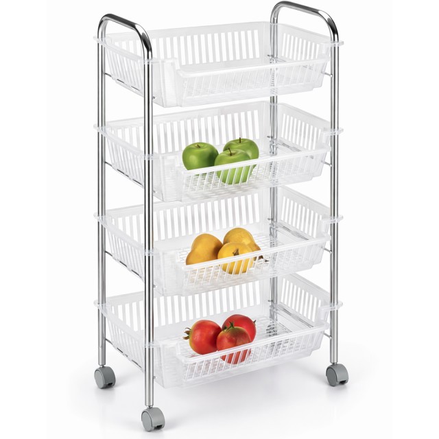 BAKAJI Καρότσι Αποθήκευσης Φρούτων με 4 Καλάθια από Πλαστικό και Μεταλλικό Σκελετό 02001792