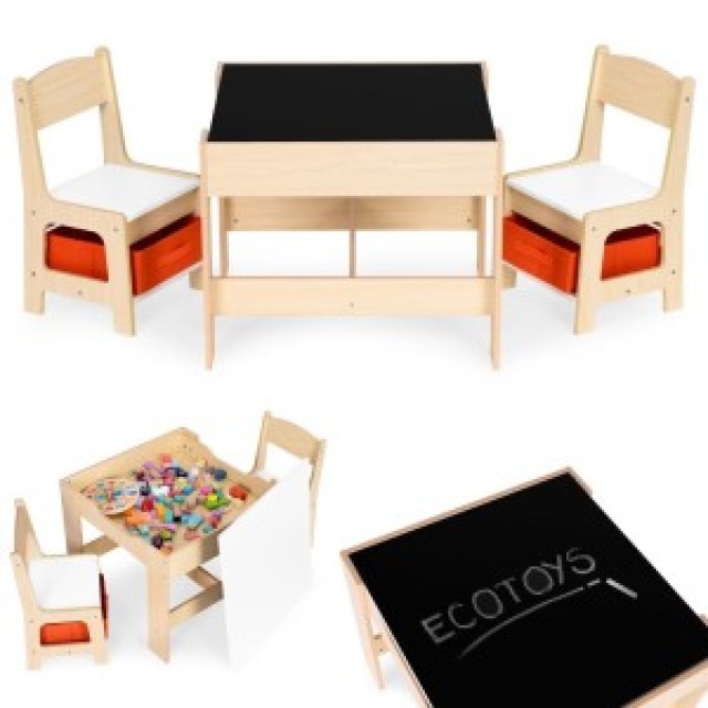 ECOTOYS Σετ παιδικών επίπλων τραπεζάκι + 2 καρέκλες πίνακας κιμωλίας ZKC-1C