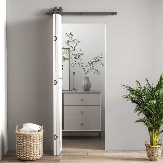 HOMCOM Πτυσσόμενη Συρόμενη Πόρτα σε Στυλ Αρμονικής με Βαφή, 70x210 cm, Λευκό B70-076V80WT