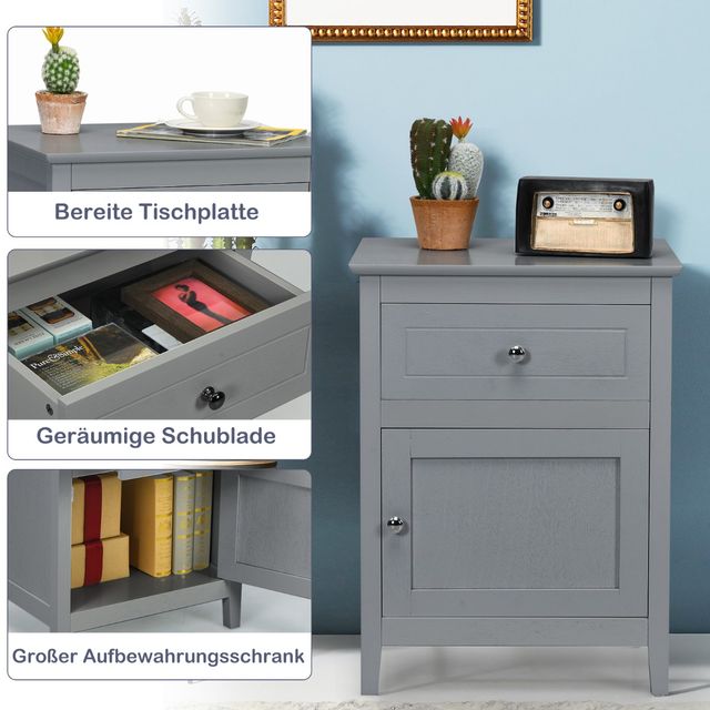 Costway Διπλό Ξύλινο Κομοδίνο με Αποθήκευση 48 x 38 x 63,5 cm HW66339GR-2