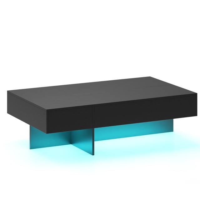 Costway Ορθογώνιο τραπεζάκι σαλονιού υψηλής γυαλάδας με φωτισμό LED 16 χρωμάτων και 3 συρτάρια, μαύρο, 35 x 70 x 120 cm HV10751DK