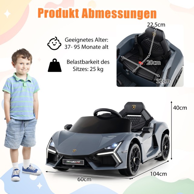 Costway Παιδικό Ηλεκτρικό Αυτοκίνητο Lamborghini Revuelto 12V με LED Φώτα - Γκρι TQ10372DE-GR