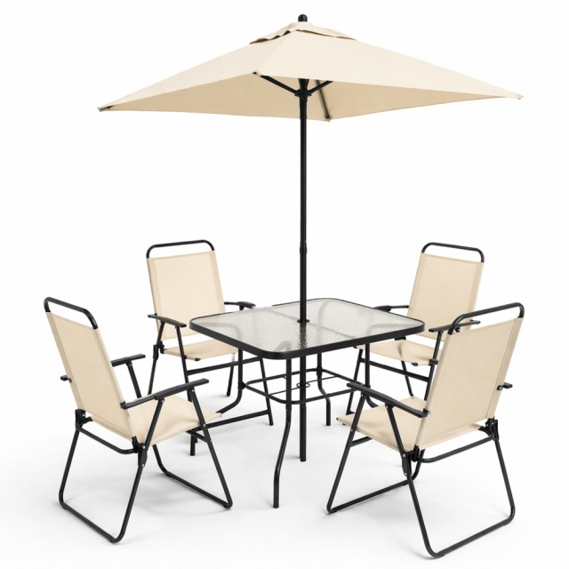 BAKAJI Σετ Τραπεζαρίας Κήπου 6 Τεμαχίων με Ομπρέλα και 4 Πτυσσόμενες Καρέκλες σε Μπεζ Χρώμα 02002185