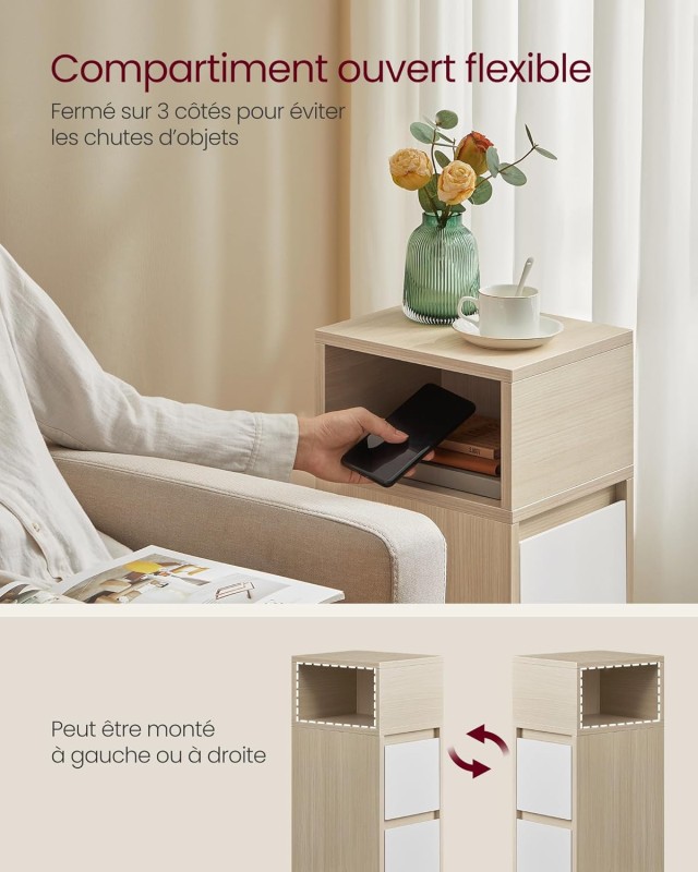 VASAGLE Κομοδίνο Kailyn Collection με 2 Συρτάρια και Ανοιχτό Χώρο, Φυσικό Μπεζ και Λευκό LET656N01