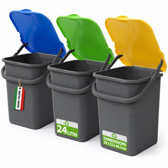 BAKAJI Σετ 3 Κάδων Απορριμμάτων Premi Plus 24L με Άνοιγμα Push για Ανακύκλωση 02002434