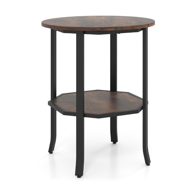 Costway Διπλός Στρογγυλός Βοηθητικός Τραπεζάκι με Αποθηκευτικό Χώρο - Βιομηχανικό Ράφι - Ανθεκτικό Μεταλλικό Πλαίσιο - Ρουστίκ Καφέ HV10766CF