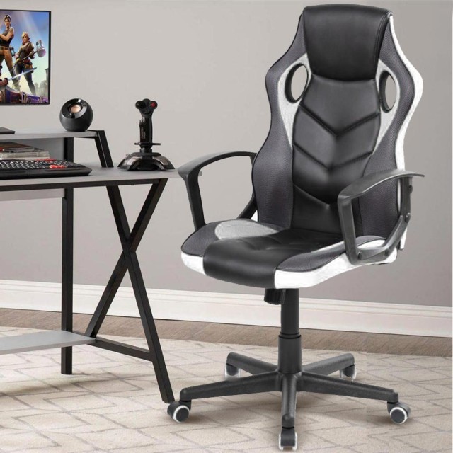 BAKAJI  Καρέκλα Πολυθρόνα Gaming Γραφείου Ρυθμιζόμενη Περιστρεφόμενη Διευθυντική Λευκή  02834218