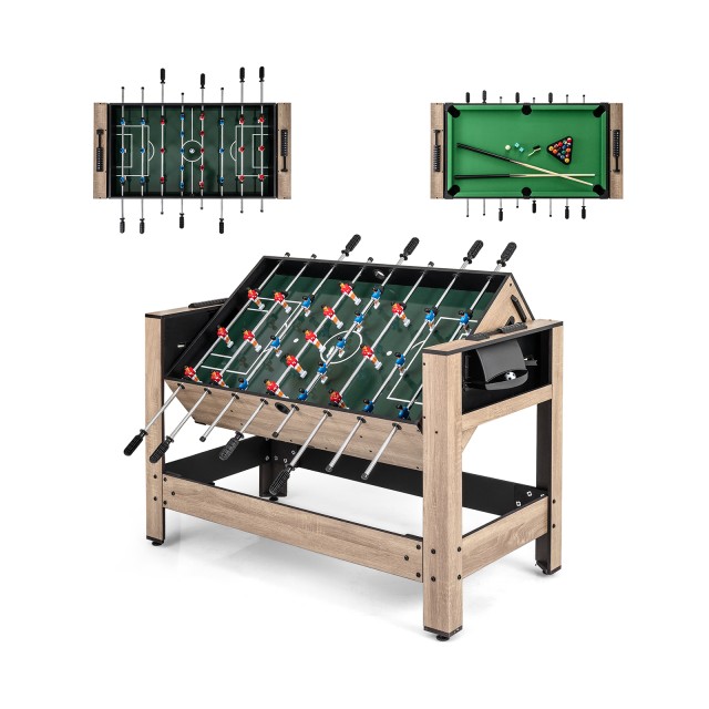 Costway Περιστρεφόμενο Τραπέζι Παιχνιδιών 2 σε 1 124 εκ - Συνδυασμός Ποδοσφαιράκι & Μπιλιάρδο - Σετ Τραπέζι Παιχνιδιού για Εφήβους Καφέ 81 x 124 x 60,5 εκ UY10272BN