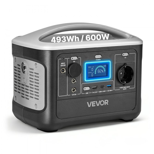 VEVOR Φορητός Σταθμός Ενέργειας 600W, Γεννήτρια 493Wh LiFePO4 με 7 Θύρες Εξόδου (Χωρίς Περιλαμβανόμενο Ηλιακό Πάνελ) DXCNDYWTYNB5I6NQI001V2