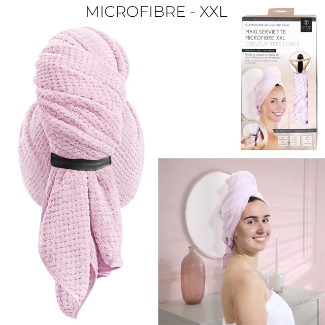 COSMETIC CLUB Πετσέτα Μικροϊνών XXL για Μακριά Μαλλιά, Απορροφητική και Αντιφριζαριστική SC0643