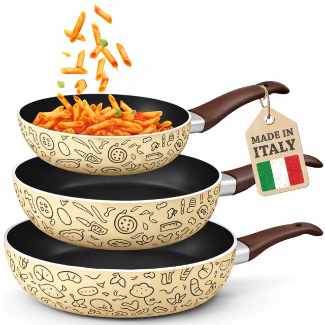 BAKAJI Σετ Τηγάνια Pastella 20-24-28 εκ. Αντικολλητικά με Λαβή Soft Touch Made in Italy 02002053