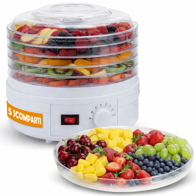 BAKAJI Ηλεκτρικός Μίνι Αφυγραντήρας Τροφίμων & Λουλουδιών με 5 Θήκες και Καπάκι (35°-70°) 02001686