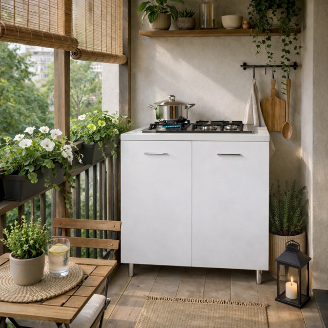 Shally Dogan Κουζίνα 80x60x85εκ Λευκή με 4 Εστίες και Χυτοσιδηρές Πλάκες 02001952